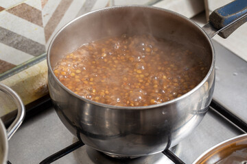lentil in the saucepan on the stove