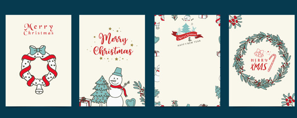 Collection of Christmas background set with tree,snowman,flower,leaves