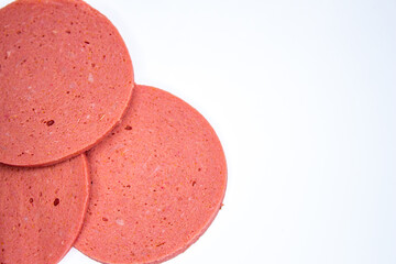Sliced salami with copy space