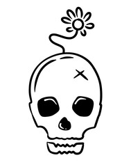 Skull hand drawn design illustration with flower grow on head. 