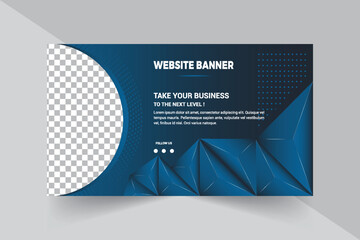 Professional Website banner With Blue Shapes and abstract origami background