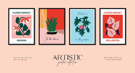 Fototapeta premium Vector illustration set of botanical printable posters. Art for for postcards, wall art, banner, background.