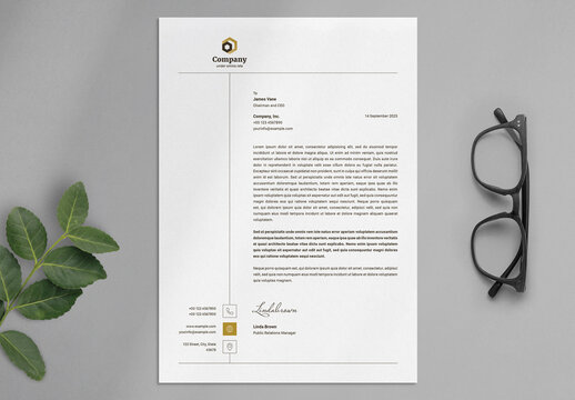 Letterhead Layout with Golden Accents