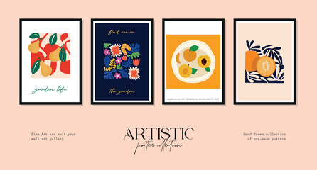 Vector illustration set of botanical printable posters. Art for for postcards, wall art, banner, background.