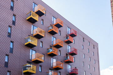 London, England, United Kingdom, 9 October 2022: Bright colourful building materials on apartment...