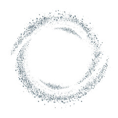 Silver dust dots circle frame on transparent background. Abstract glitter background with sparcles. Copy space for text