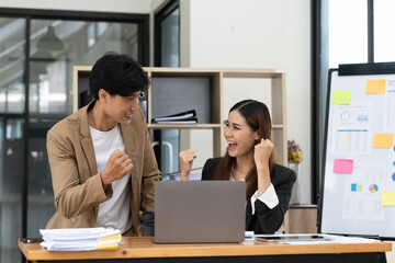 Successful entrepreneurs and business asian people achieving goals.