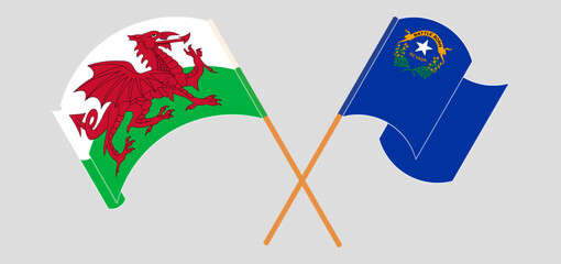 Crossed and waving flags of Wales and The State of Nevada