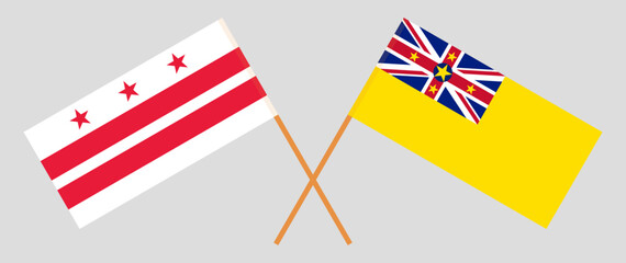 Crossed flags of the District of Columbia and Niue. Official colors. Correct proportion