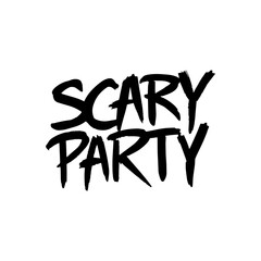 Scary Party Lettering Isolated. Vector Illustration of Grunge Halloween Handwritten Calligraphy.