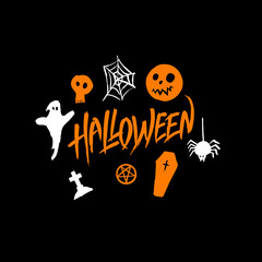 Halloween Black Greeting Card. Vector Illustration of Holiday October 31 Postcard.