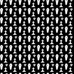 Dead Grave Seamless Pattern. Vector Illustration of October 31 Holiday. Scary Party Background.