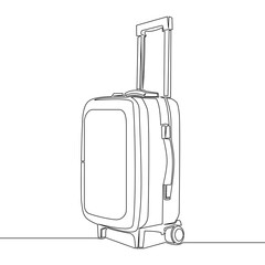 Continuous line drawing Travel suitcase Luggage valise with wheels and retractable handle concept
