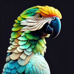 Obraz premium Painted parrot carved from white marble. 3d illustration
