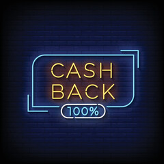 Neon Sign cash back with brick wall background vector