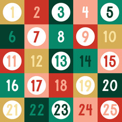 Cute advent Christmas December calendar with colourful letters. adjustable vector