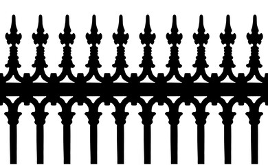 Fototapeta na wymiar Old Turkish wrought iron grating - black seamless pattern isolated on white background for easy selection - useful for 3D rendering