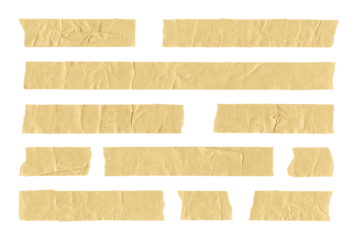 Collection of adhesive tape pieces on transparent background