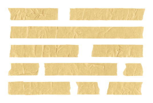 Collection of adhesive tape pieces on transparent background