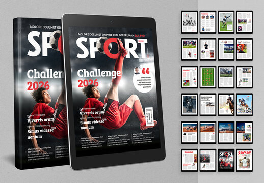 Sport E-Magazine Layout with Red Accents