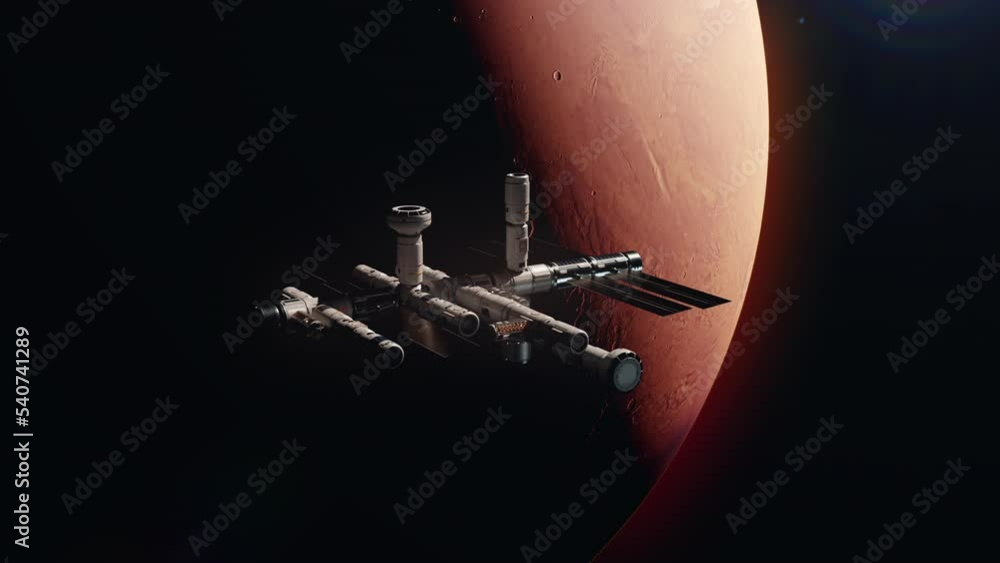 Poster the world's first space station orbiting mars. the concept of near-future space technology and the c