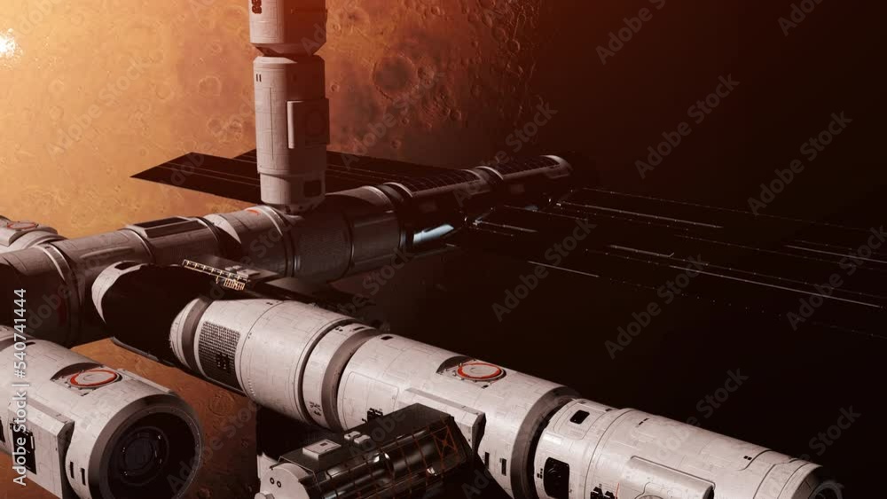 Wall mural the world's first space station orbiting mars. the concept of near-future space technology and the c