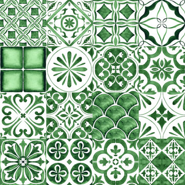 Gorgeous seamless patchwork pattern from dark green and white