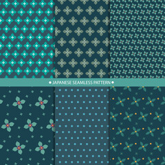 Set of 6 seamless pattern in japanese style. flower and star design background. vector illustration.