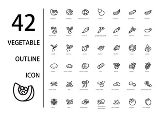 Vegetable icons set with outline style.