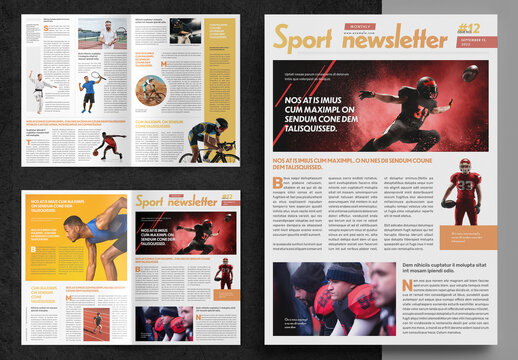 Sport Newsletter Layout with Orange and Yellow Accents