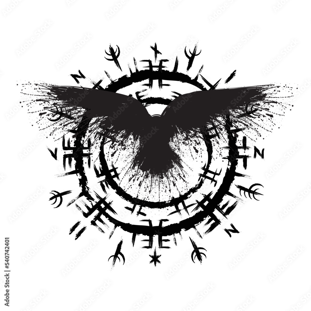 Wall mural scandinavian viking black raven symbol