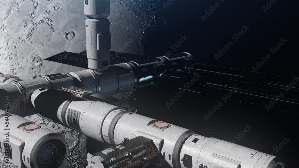 Canvas Prints the space station orbiting the moon. the concept of technology and progress in the space industry an