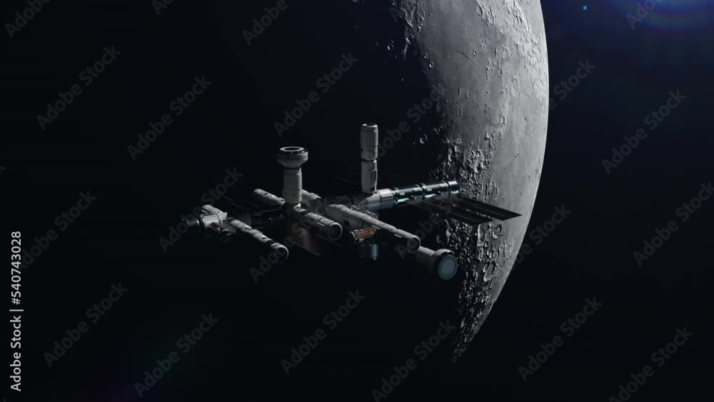 Canvas Prints the space station orbiting the moon. the concept of technology and progress in the space industry an