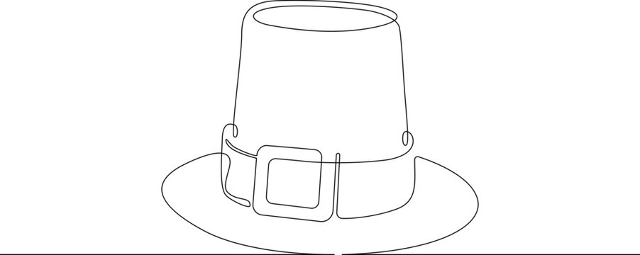 One continuous line. Holiday symbol. Thanksgiving Day. Colonist hat. One continuous line on a white background.