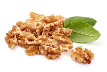 Walnut kernel, Nuts, isolated on white background.