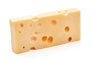 Piece of emmental masdaam hollandes cheese isolated on white background.