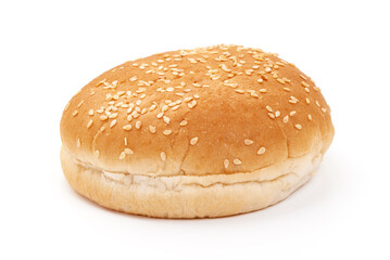 Hamburger bun with sesame isolated on white background