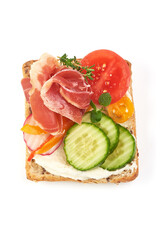 Sandwiches with jamon vegetables and lettuce on white background