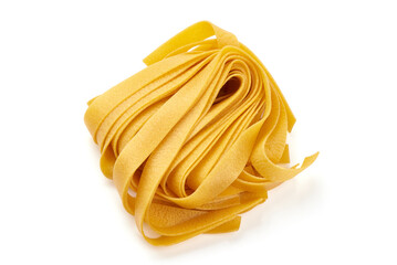 Italian rolled fresh fettuccine pasta al burro isolated on white background.