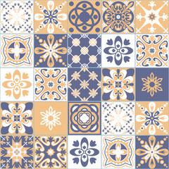 Purple white seamless pattern, traditional Spanish Azulejo tile mosaic, vector illustration