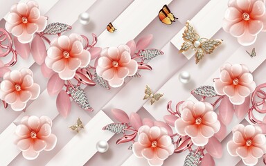 pink flowers background decor flex wallpaper 