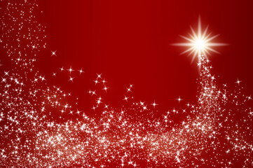 Shining star on red background with customizable space for text. Christmas celebration concept