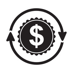 Cashback logo template, money back round return investment icon.
