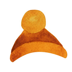 The watercolor bobble hat is orange. Christmas watercolor illustration.