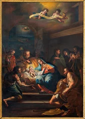 Tuinposter BOLETO, ITALY - JULY 19, 2022: The painting of Nativity - Adoration of shepherds in the church Santuario della Madonna del Sasso by unknown artist of 18. cent. © Renáta Sedmáková