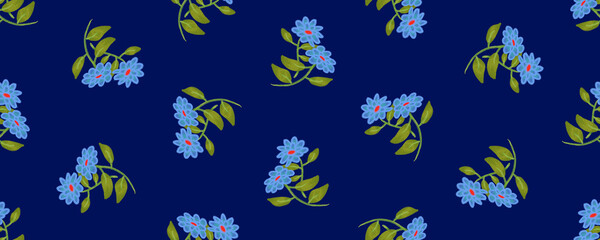 twin blue flower as seamless pattern wallpaper on blue background header