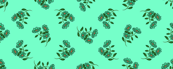 beauty flower with green tone color scheme as seamless pattern wallpaper background header
