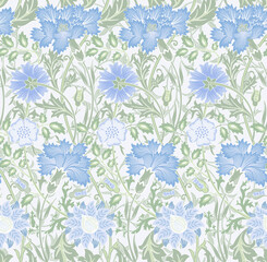 Floral seamless pattern of blue flowers on light background. Vector illustration. - 540746644