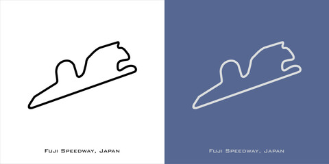 Fuji Speedway circuit for formula one F1, motorsport, GP, autosport and season grand prix race tracks. Vector on white and blue background. Oyama, Japan - Japanese Grand Prix - obrazy, fototapety, plakaty
