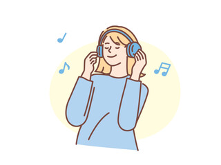 音楽を聴くイラスト(ヘッドフォン、リラックス、趣味、癒し) Illustration of listening to music. Relaxation, hobbies and healing.

